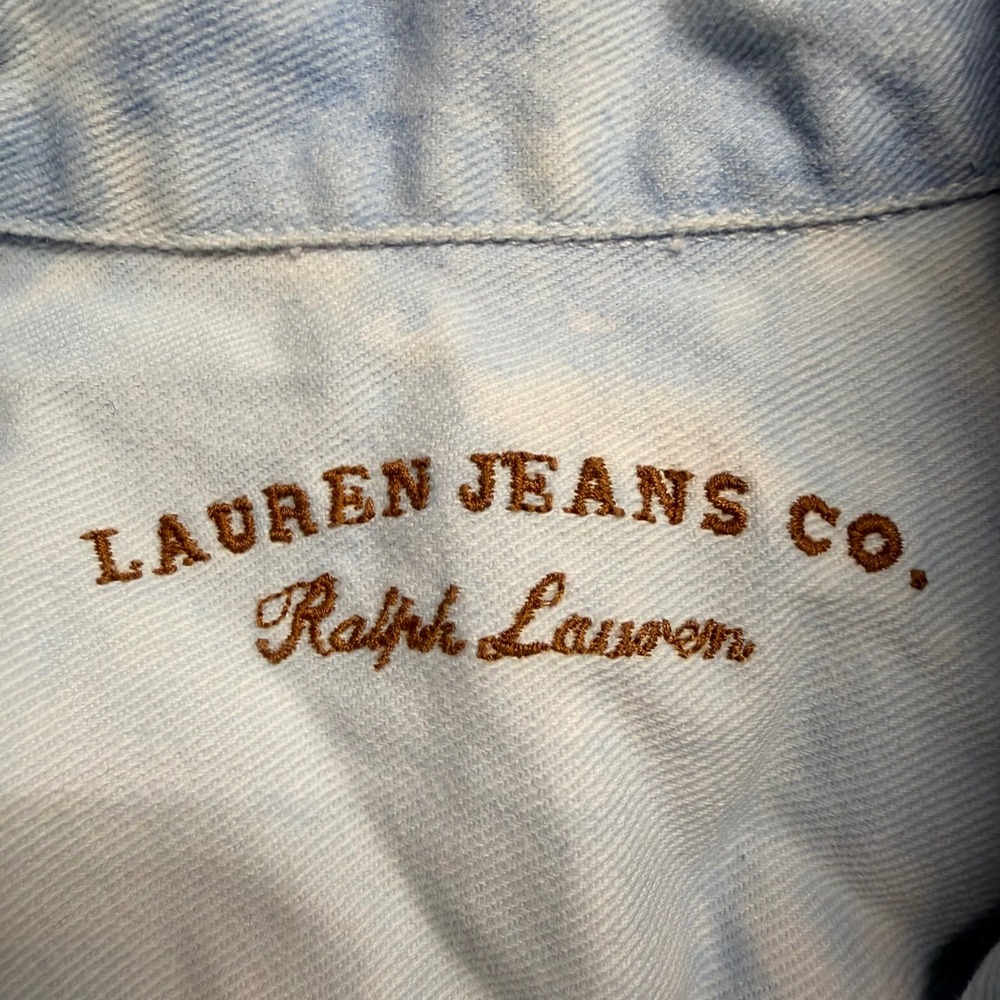 Lauren Ralph Lauren Blue White Tie Dye Acid Wash Denim Trucker Jacket XL Cotton - Picture 3 of 8